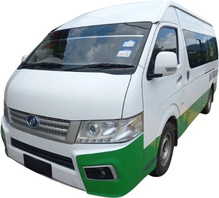 White Toyota Hiace van, front three-quarter view